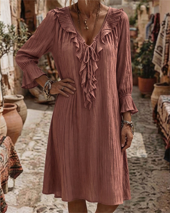 Kleid Rüschenkragen Binden Dreiviertelärmel