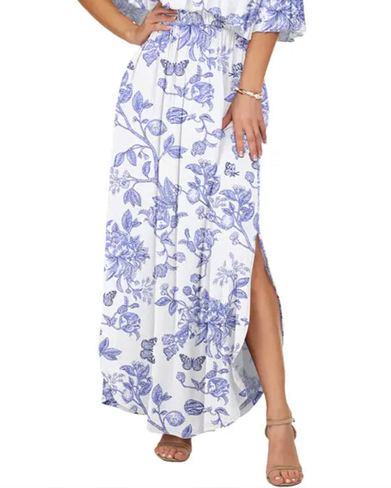 Kleid Elegant Tintenwäsche Blumen Maxi