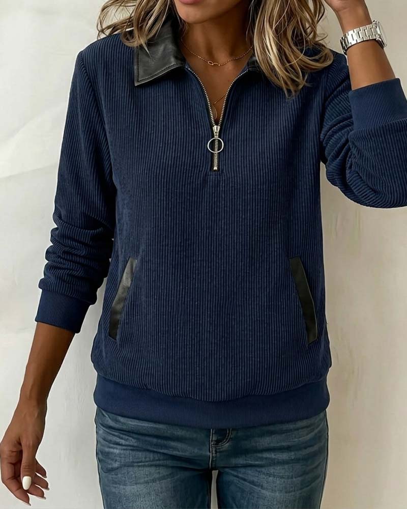 Sweatshirt Revers Reißverschluss Langarm