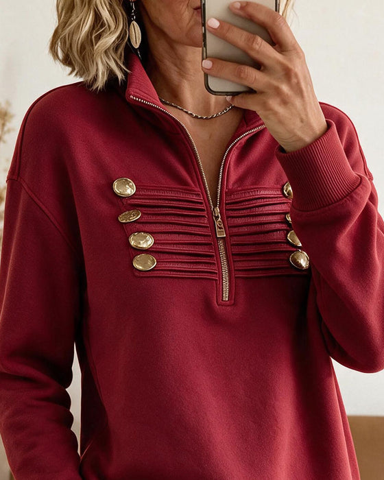 Einfarbiges Vintage-Sweatshirt Mit Stehkragen