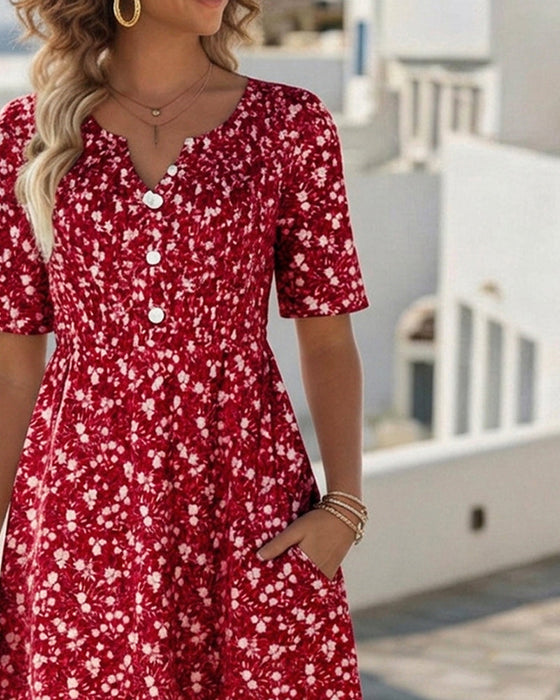 Kleid V-Ausschnitt Kurzarm floral