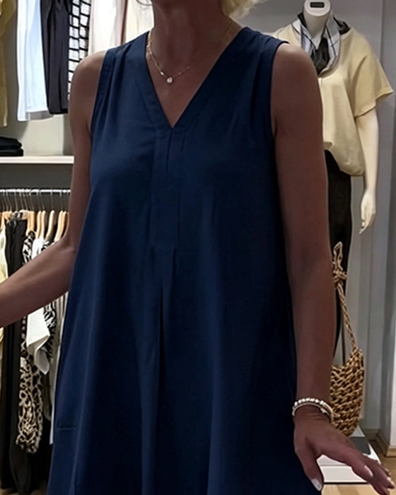 Kleid Ärmellos V-Ausschnitt Locker A-Linie