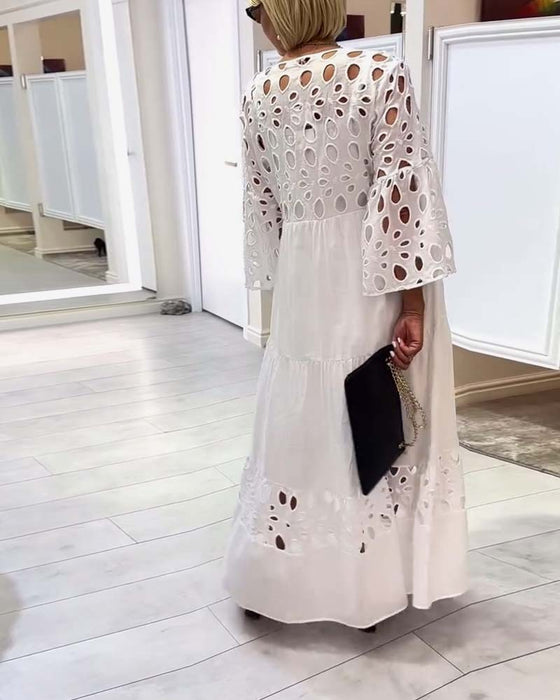 Kleid elegant einfarbig Spitze Loch