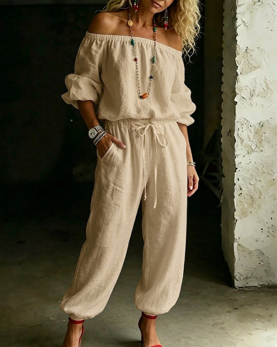 Jumpsuit Off-Shoulder Bindegürtel Tailliert