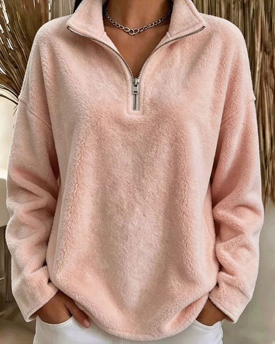 Sweatshirt Reißverschluss Kleiner Stehkragen Pullover
