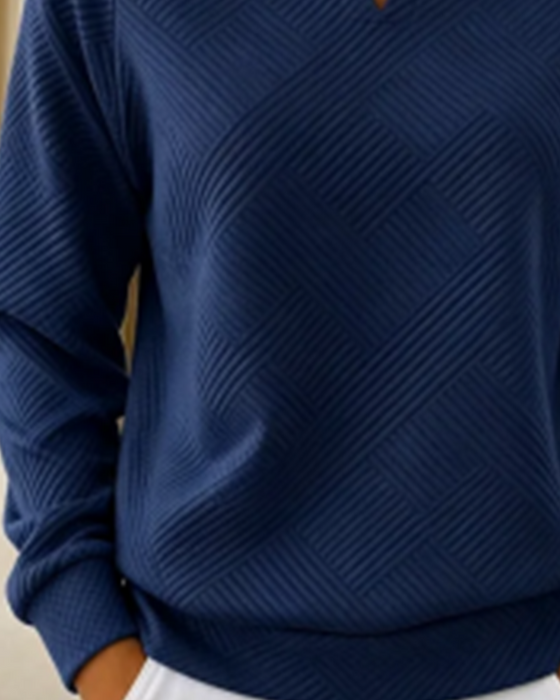 Sweatshirt V-Ausschnitt Gestreift Raglan Einfarbig