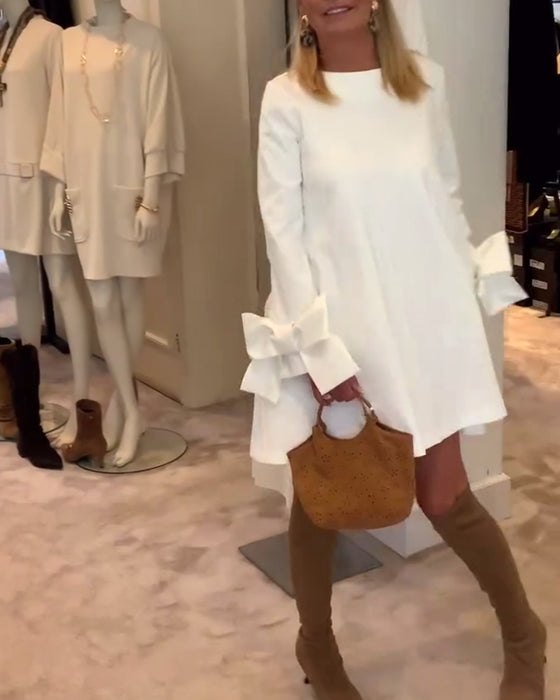 Kleid Modisch Rundhals Schleifenärmel