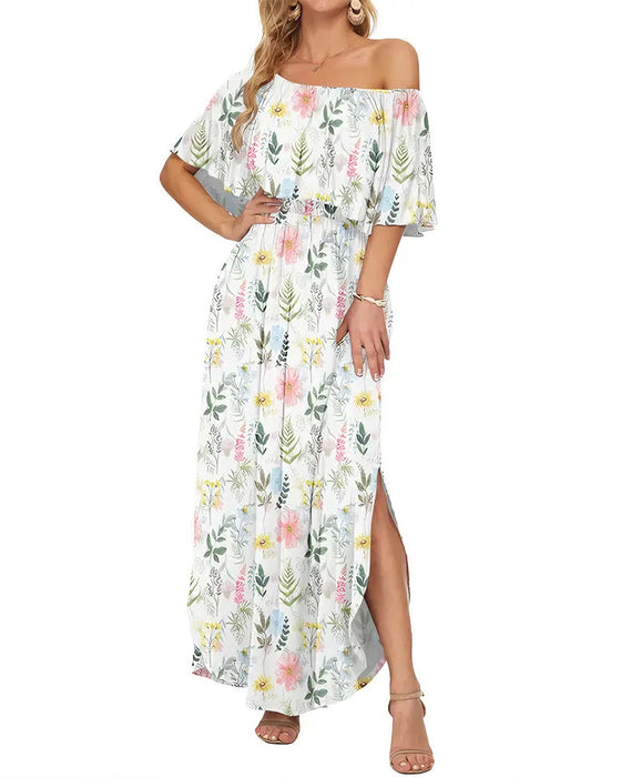 Kleid Elegant Tintenwäsche Blumen Maxi