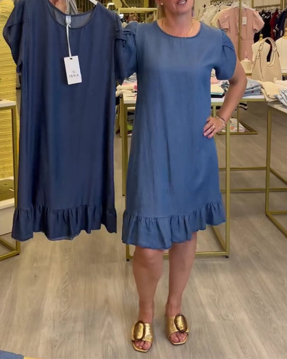 Kleid Lässig Denim Gerüscht