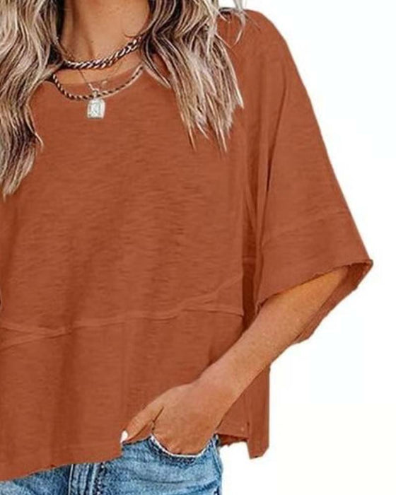 T-Shirt Panel Einfarbig Ausgestellter Ärmel