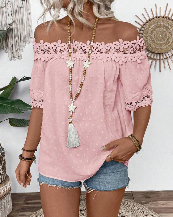 Bluse Ein-Schulter Spitze 3D-Blume