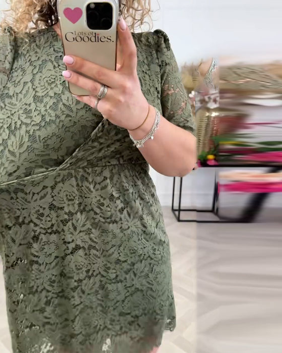 Kleid V-Ausschnitt Spitze Kurzarm