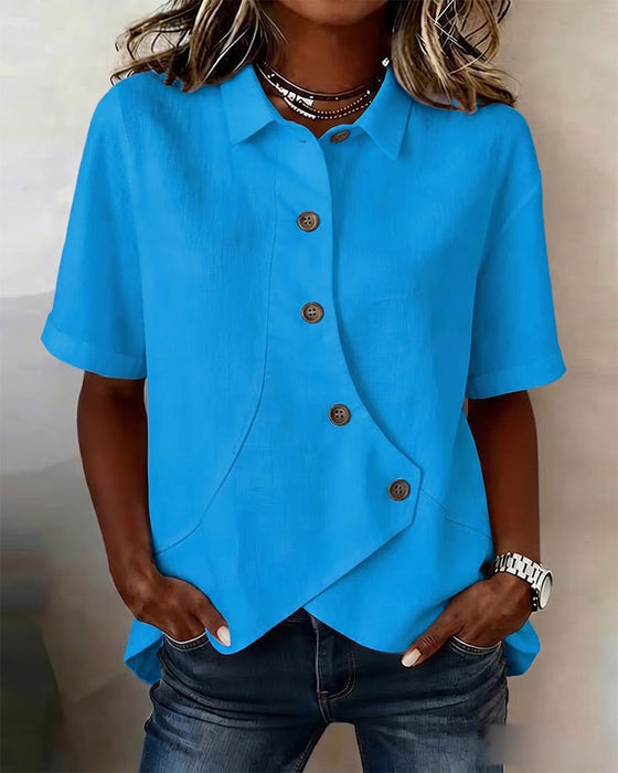 Hemd Asymmetrische Baumwollleinen Knopfleiste Button-Down