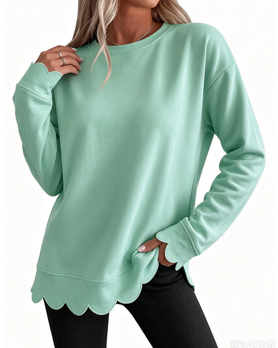 Sweatshirt Scallop Trim Lässig