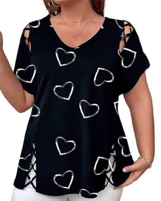 T-Shirt Herzmuster Hohl Kurzärmelig