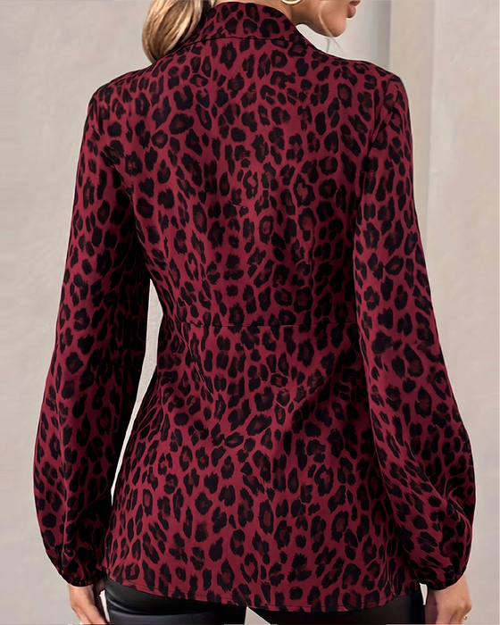 Top Leopard Druck Kragen Bandage Taille