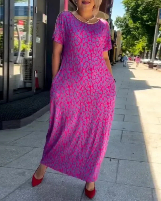 Kleid Temperament Kurzärmlig Drapee Druck
