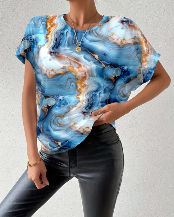T-Shirt Rundhals Marmorprint