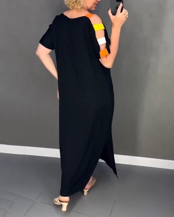 Kleid Schulterfrei Hohlauschnitt Druck Schlitz