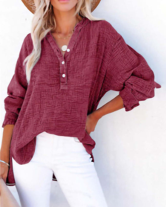 Bluse Plissiert Knopf Langarm
