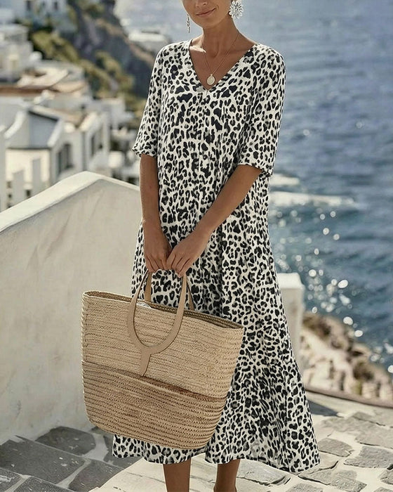 Kleid Leopard V-Ausschnitt Locker