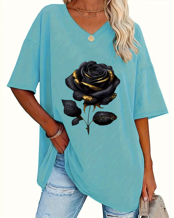 T-Shirt Rosenprint Loose Fit Halbarm