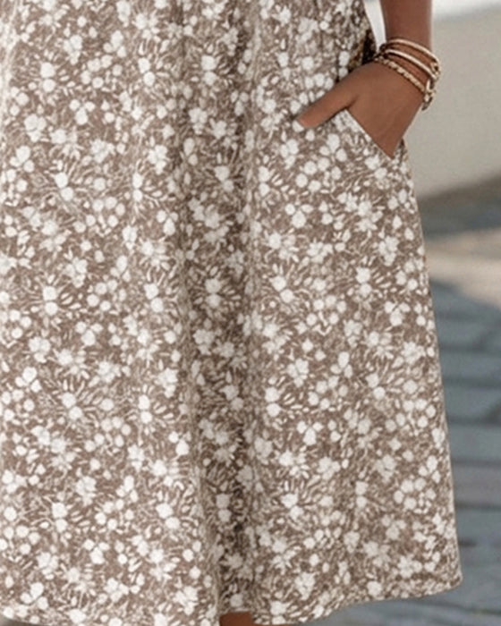 Kleid V-Ausschnitt Kurzarm floral
