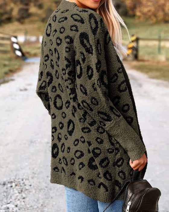 Cardigan Locker Leopardenmuster Langarm