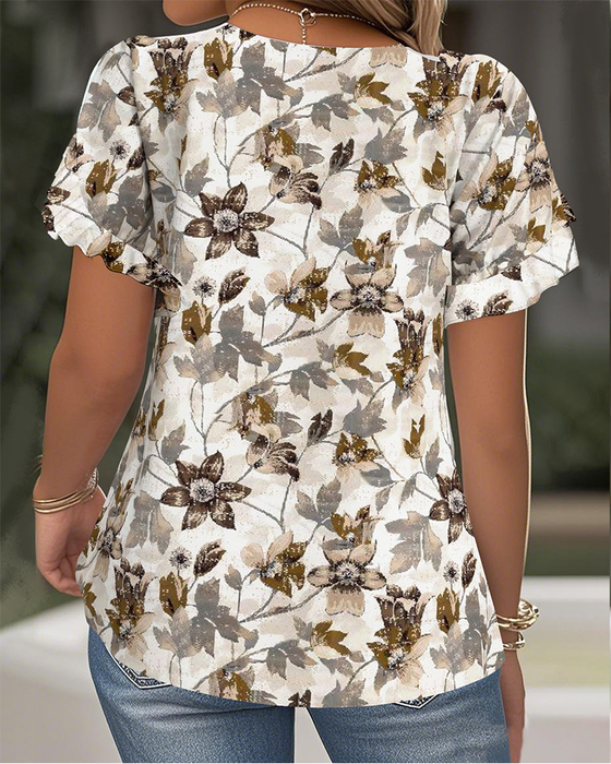 T-Shirt mit Druck Rüschenärmel vielseitig kombinierbar
