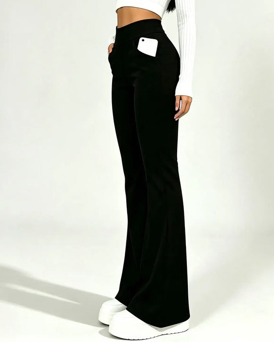 Hose Hohe Taille Casual Fleece Ausgestellte