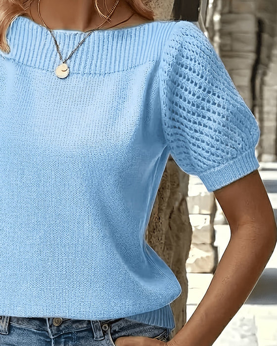 Pullover Unifarbe Puffärmel Kurz