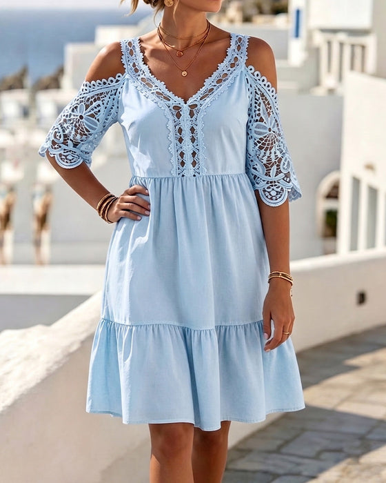 Kleider Spitze Off-Shoulder Gestuft Kurz