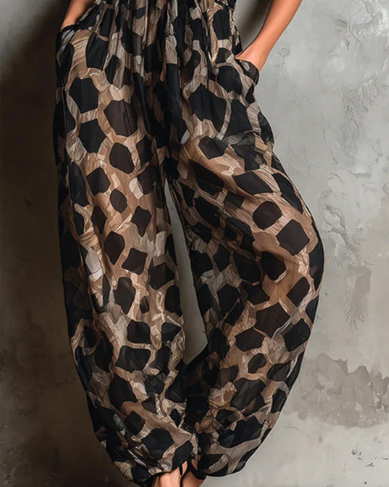Jumpsuit Leopardenmuster Träger Weites Bein