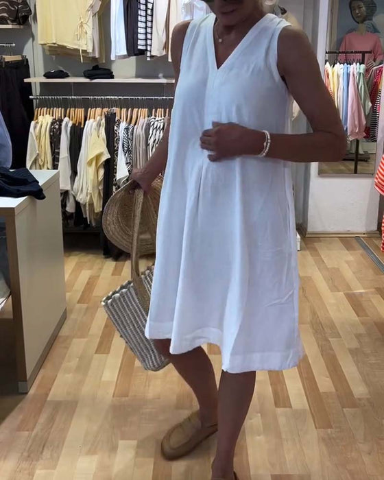 Kleid Ärmellos V-Ausschnitt Locker A-Linie