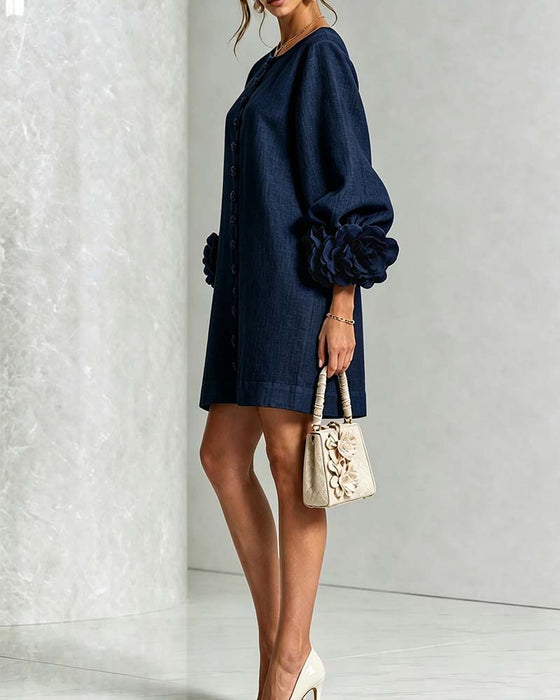 Kleid Stilvoll Blumig Laternenärmel