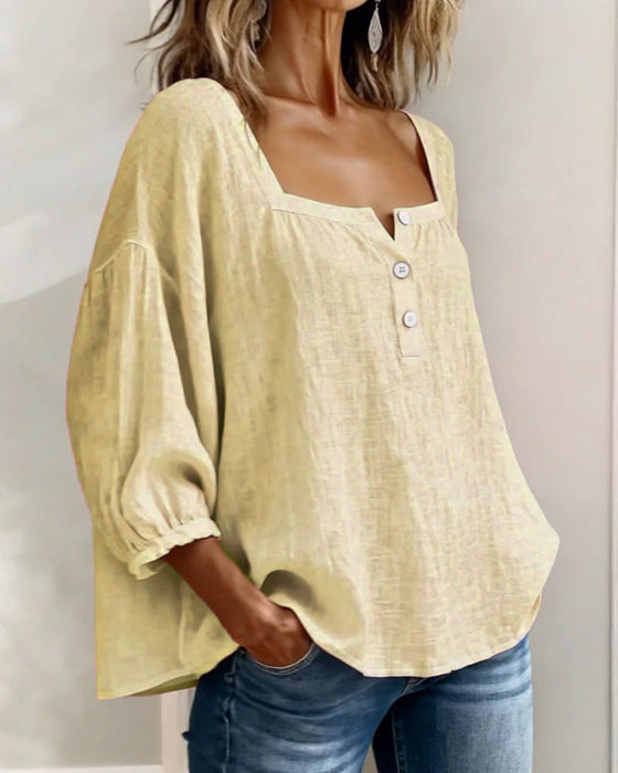 Bluse Einfach Quadratischer Ausschnitt Langarm