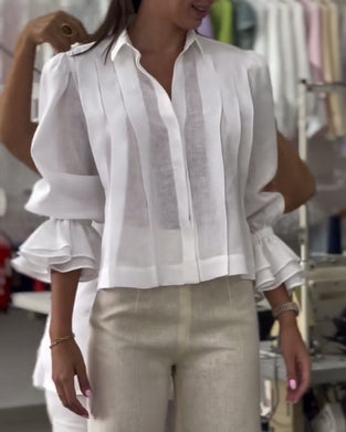 Bluse Puffärmel Rüsche