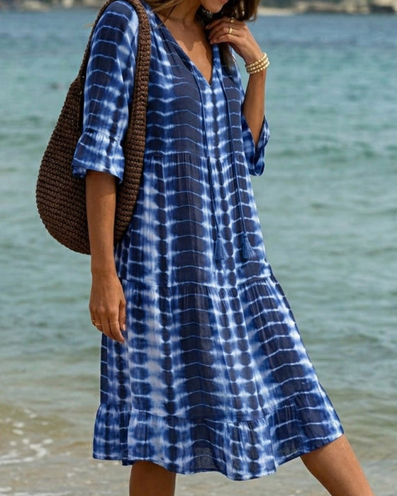 Kleid Mit V-Ausschnitt, Farbverlaufsdruck, Urlaub