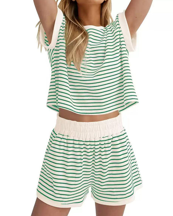 Sets Gestreift Kurzarm Gummibund Taille