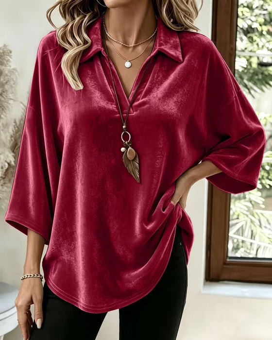 Bluse Mit Kragen Kurzarm Locker
