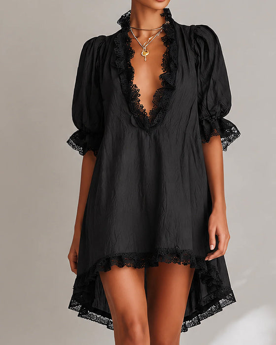 Kleid Spitze Patchwork Asymmetrisch