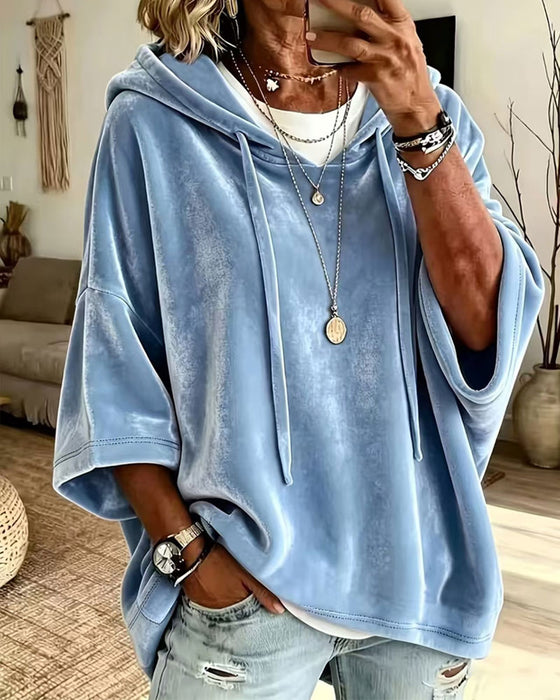Sweatshirt 3/4-Arm Samt Kapuze