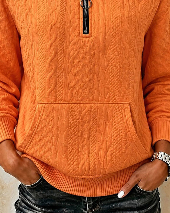 Sweatshirt Halb Reißverschluss Einfarbig Lässig