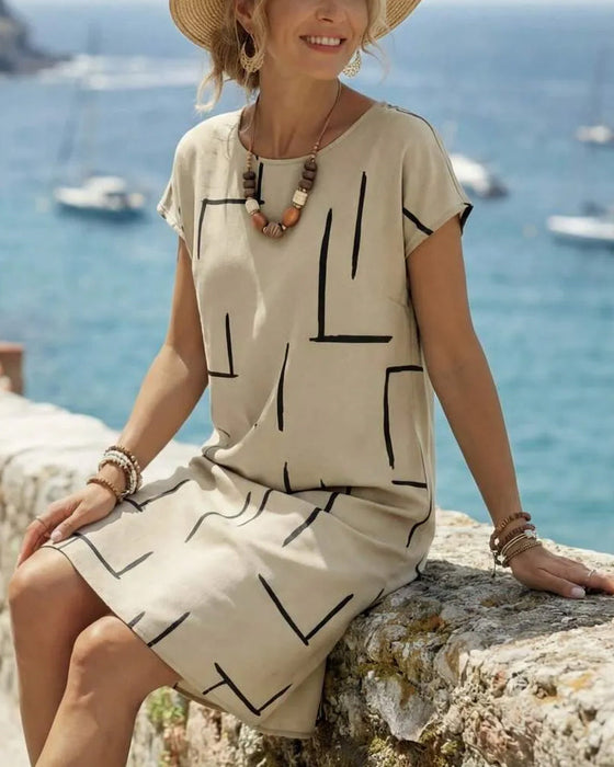Kleid Damen Sommer Lässig Druck Rundhals