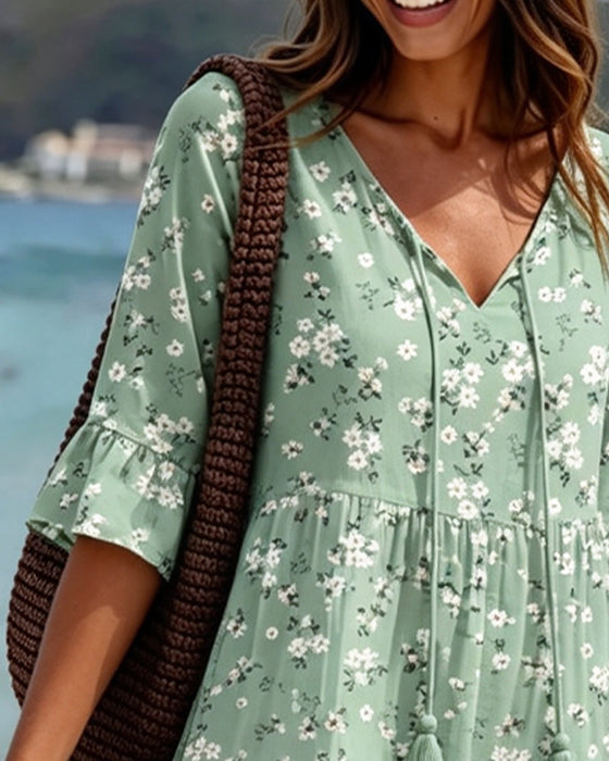 Kleid Blumig V-Ausschnitt Spaghettiträger