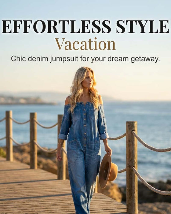 Jumpsuit Spaghettiträger Kalte Schulter Weites Bein Denim