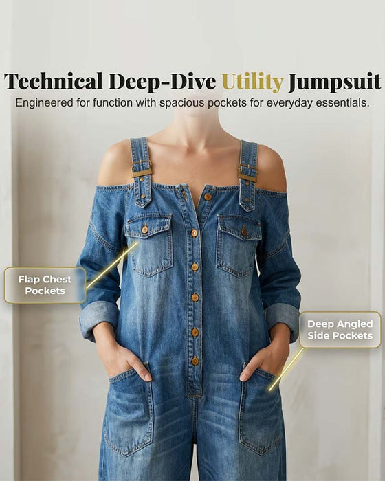 Jumpsuit Spaghettiträger Kalte Schulter Weites Bein Denim
