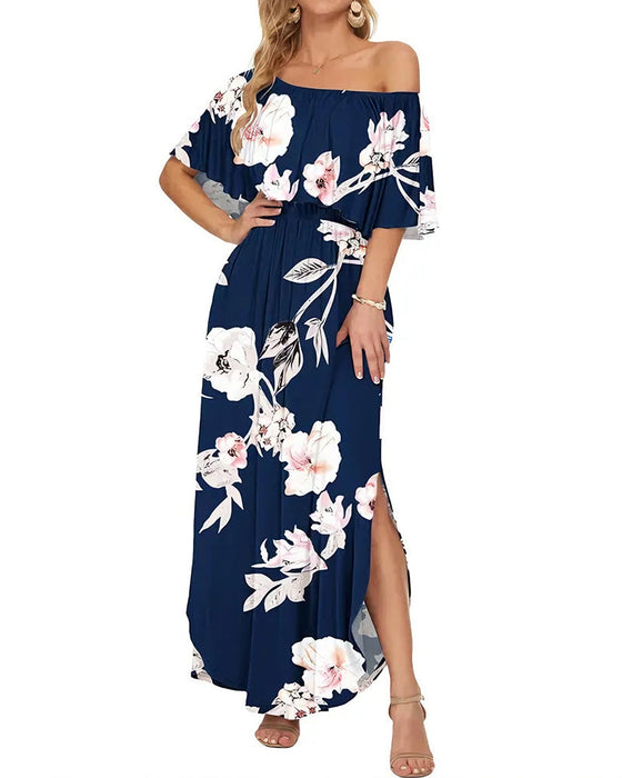 Kleid Elegant Tintenwäsche Blumen Maxi