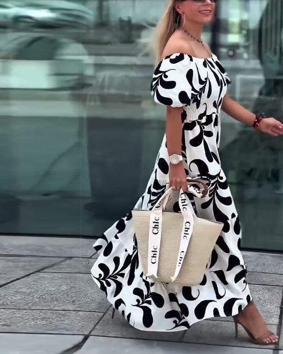 Kleid Elegant Schulterfrei Bedruckt