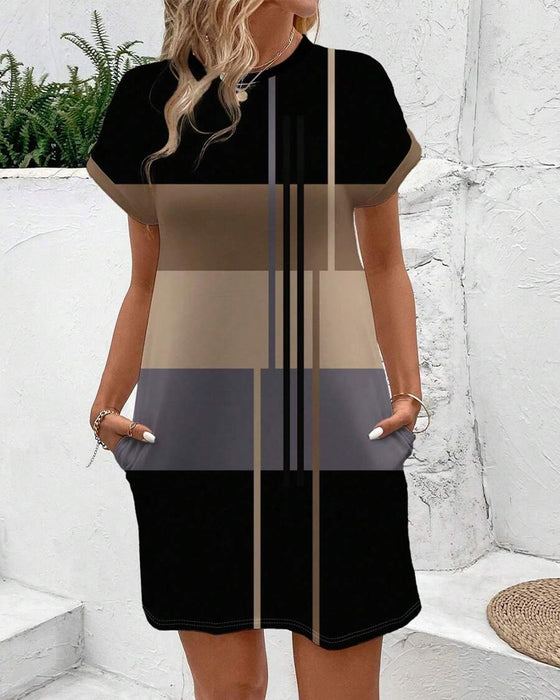 Kleid Rundhals Mode Casual Gedruckt
